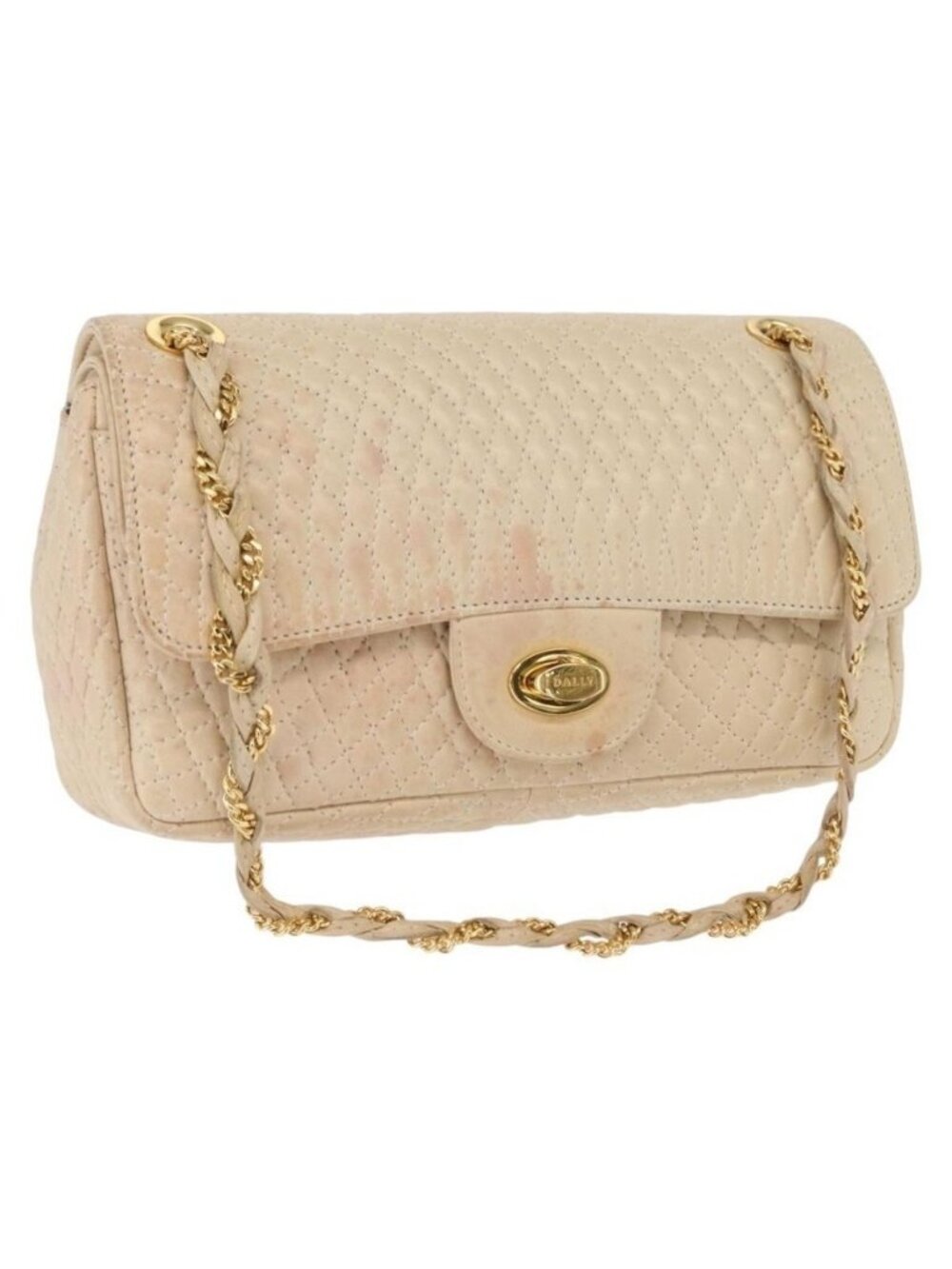 Authentic BALLY Chain Shoulder Bag Leather Ivory Gold